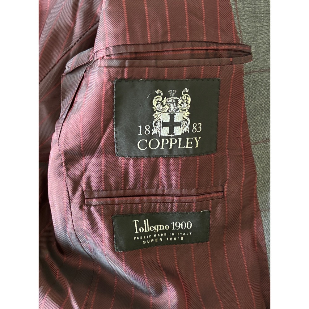 Coppley Suit 42R‎ Tollegno Super 120s Wool Grey Windowpane Made Canada 33x35 - Picture 2 of 16